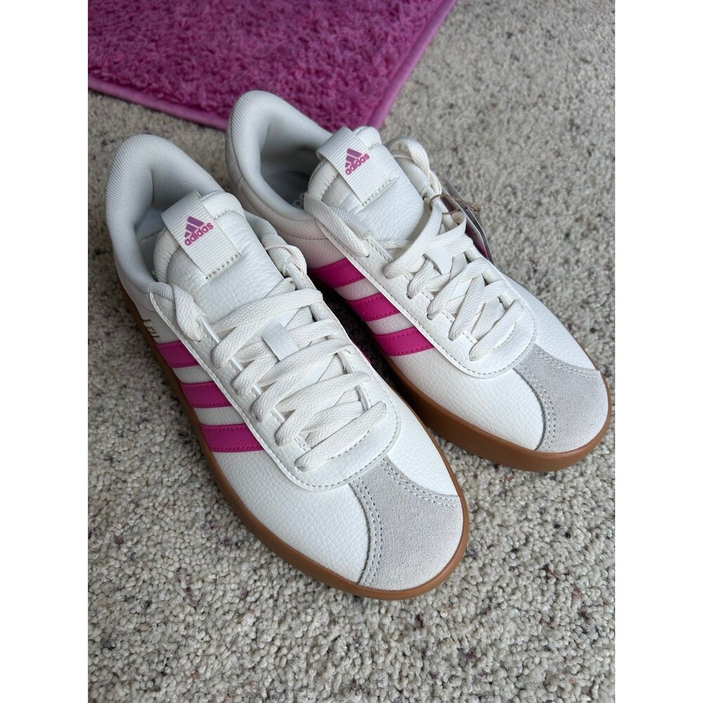 NIB adidas VL Court 3.0 White Pink Magenta Gum Sole Sneakers Women's 7